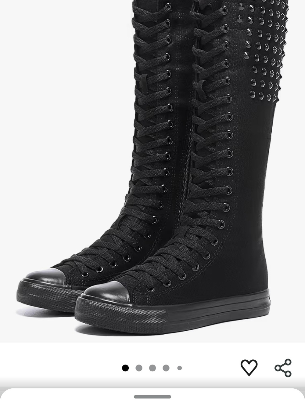 Women's Tall Lace-Up Studded Canvas Boots - Black